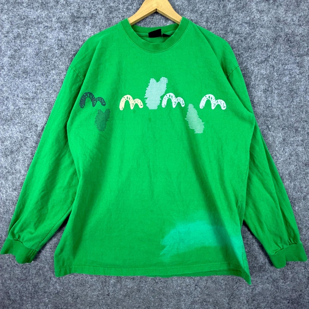 EVISU Shirt Mens 2XL Green Graphic Print Cotton Casual Summer Crew Neck Pullover